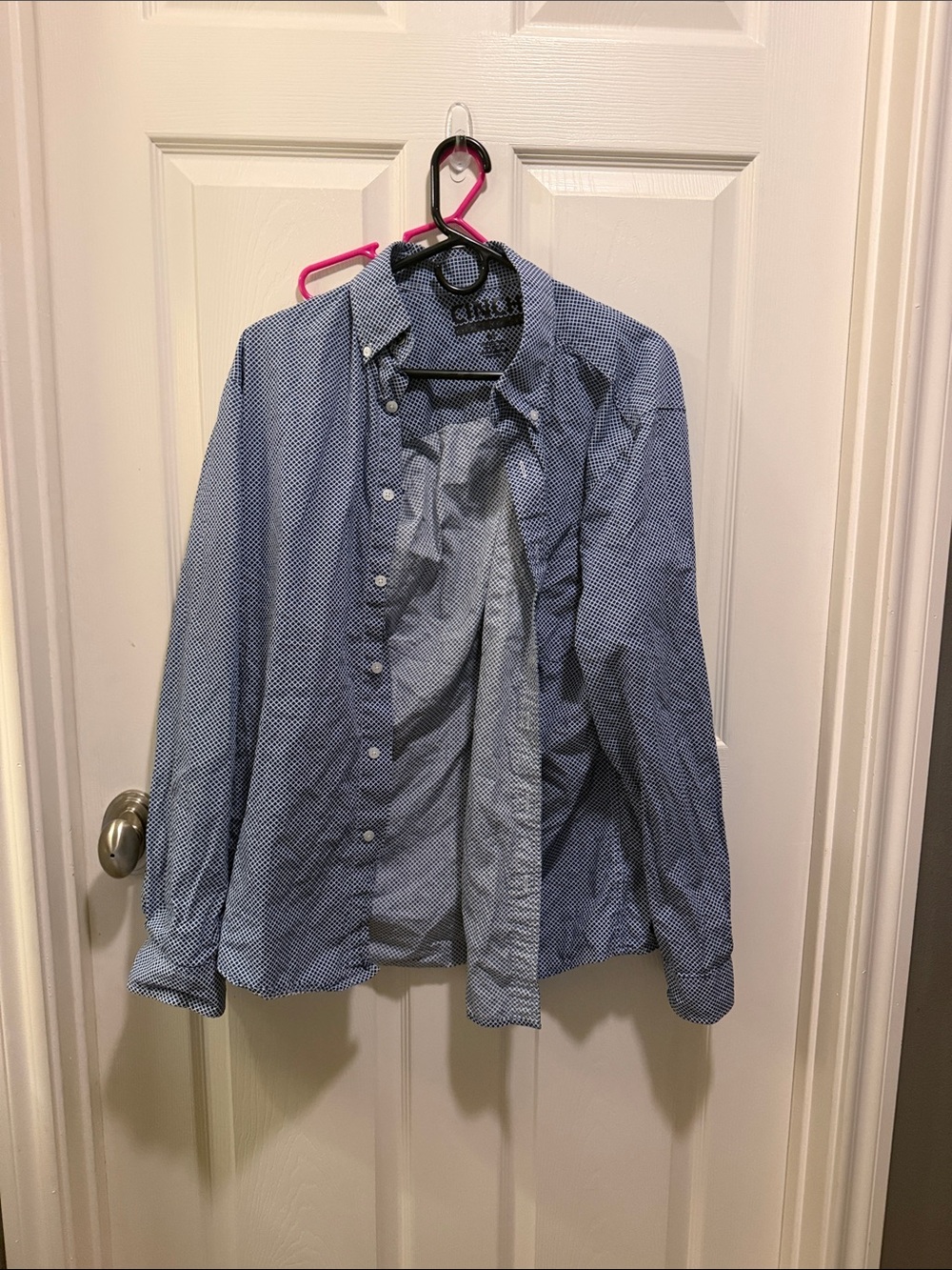 Men's Blue Patterned Button-Up Shirt Jacket